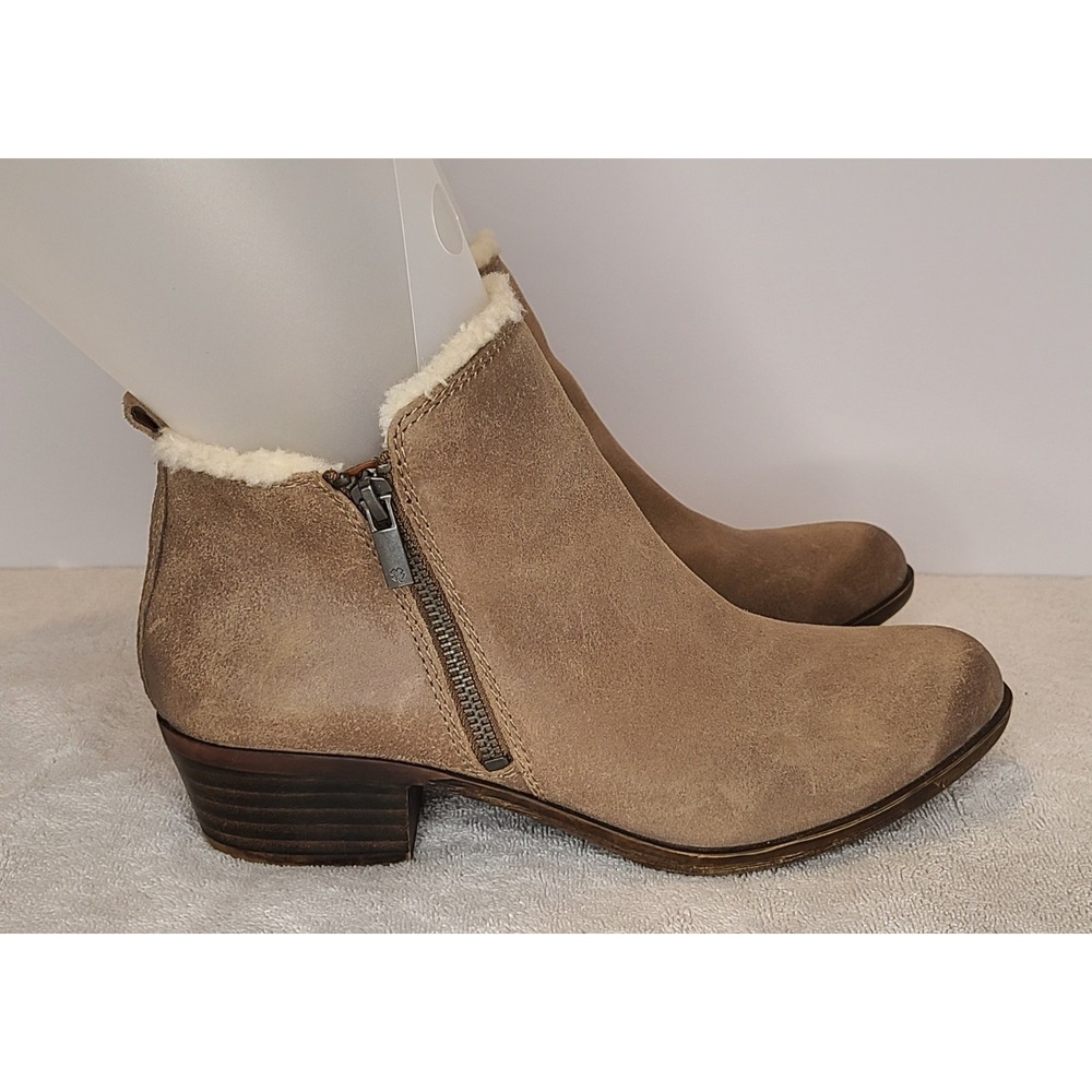 Lucky Brand Ankle Boots Women's 9.5 Brown Leather Shearling Trim Zip-Up Shoes - Picture 5 of 9